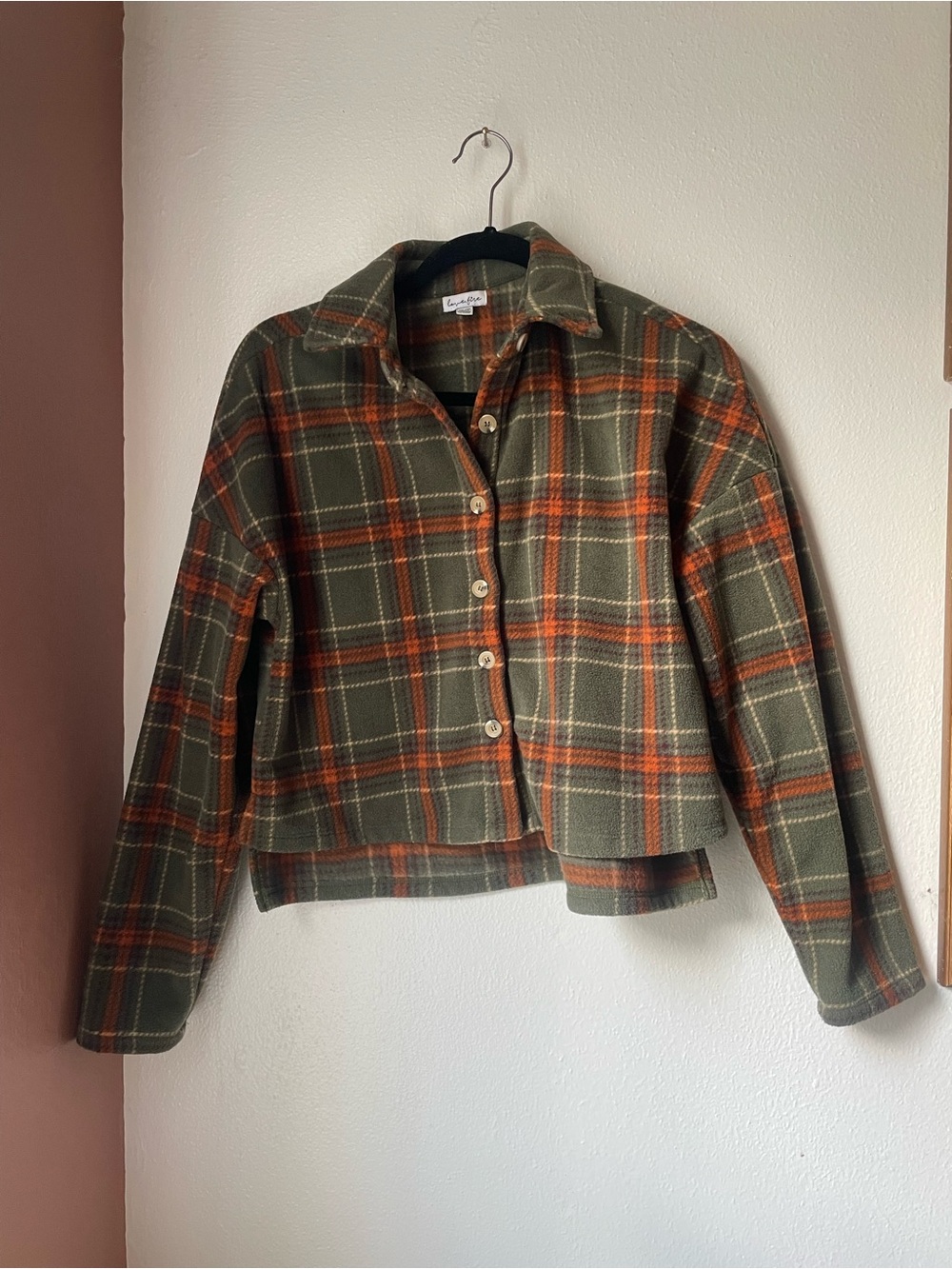 love, Fire Olive Green & Orange Plaid Button-Front Jacket
